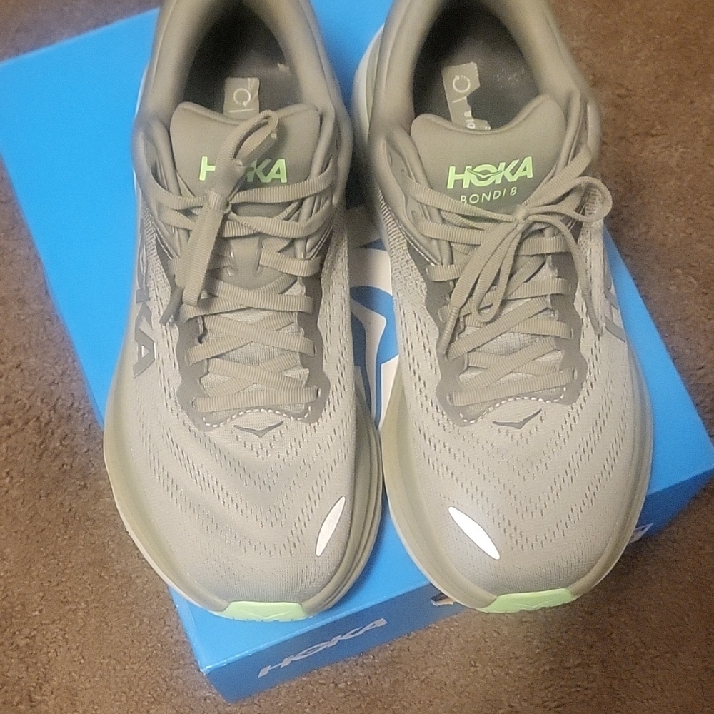 Hoka Bondi 8 in Taupe and Lime
